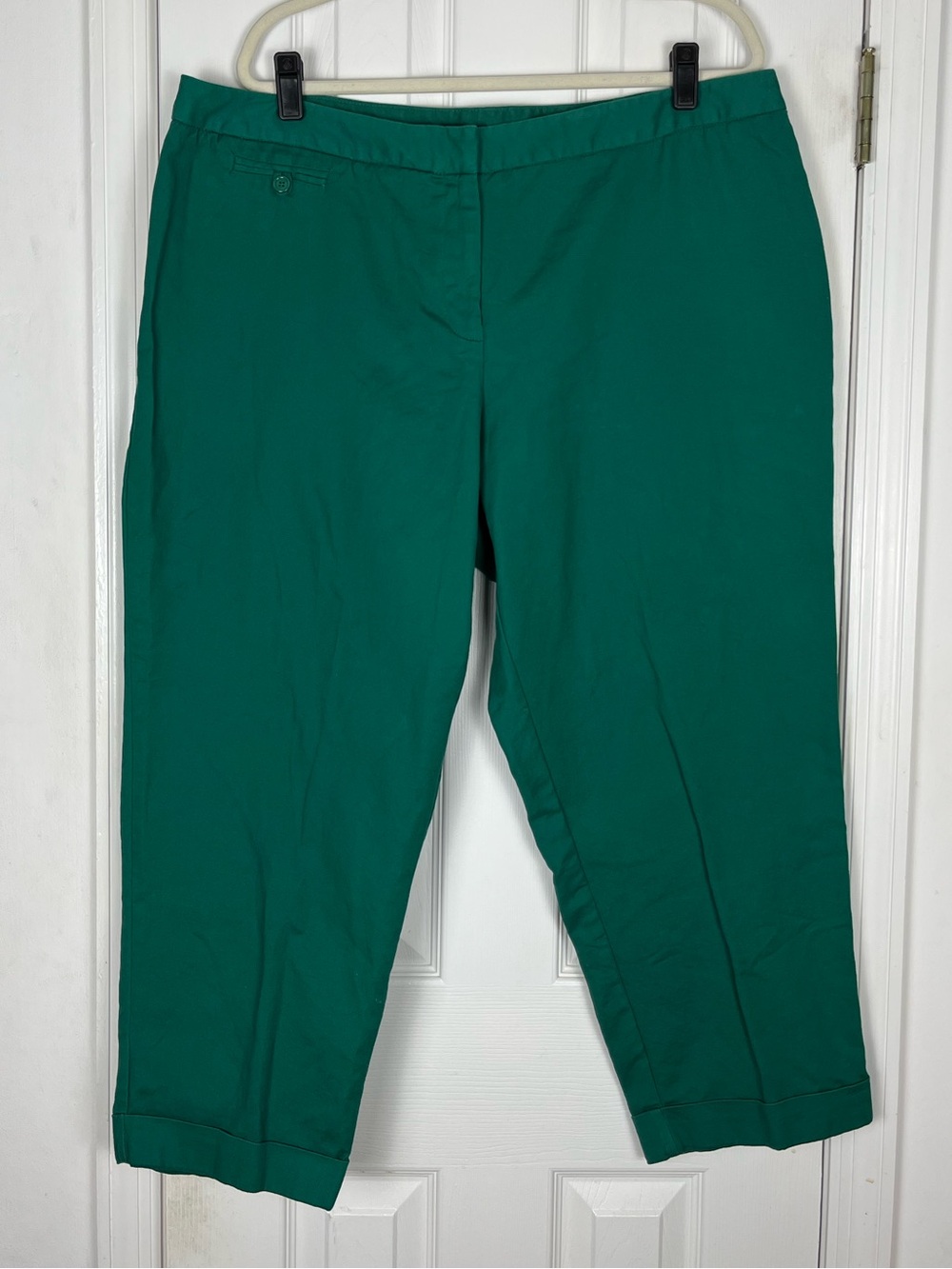 Land and Sea Cuffed Crop Trouser Pant Sz 20W Cotton Stretch Green